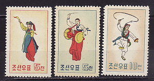 КНДР, 1960, Национальные танцы, Костюмы, 3 марки